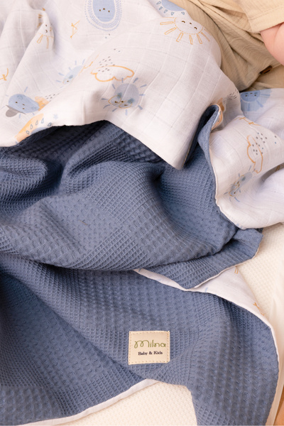 MİLNA BABY&KİDS Çift Tarafli Müslin Bebek Battaniyesi Çok Amaçlı Müslin Örtü Müslin Bebek Örtüsü 100x100