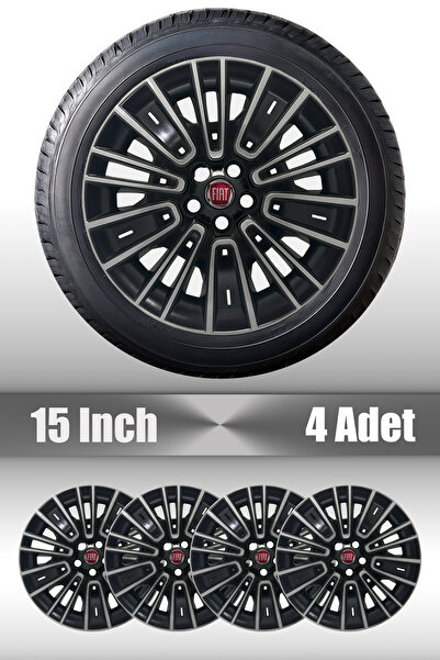 FRWY Fiat Egea Uyumlu 15" İnç 4 Adet 1 Takım Gri Siyah Jant Kapağı