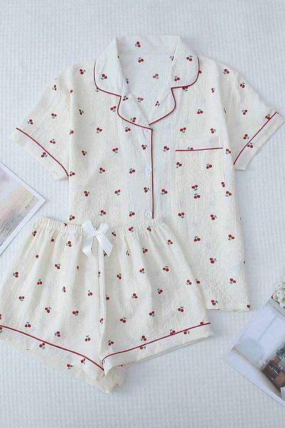 Merry See Special Knitted Fabric Printed Short Sleeve Pajama Set with Shorts