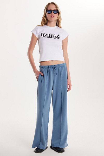 Tudors Women's Modal Fabric Slim Fit Slim Fit Elastic Waist Lace up Blue Trousers