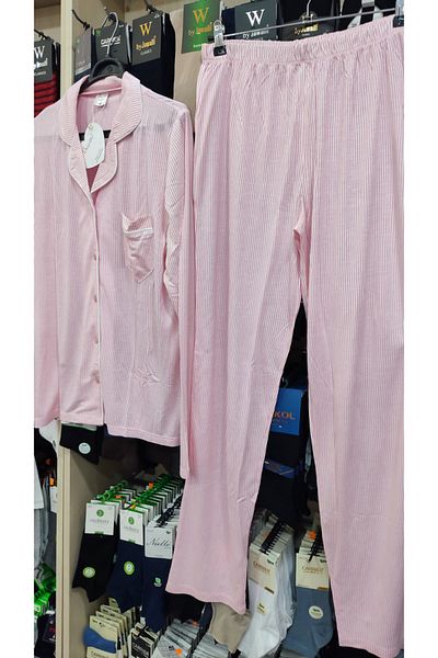 Reyhanlar Women's Bamboo Front Buttoned Long Sleeve Seasonal Home Wear Pajama Set
