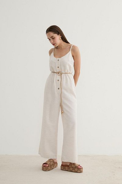 Seçkin Butik Straw Belted Strap Buttoned Jumpsuit