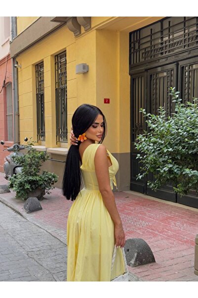 D'RECCY KADIN YAZLIK BELDEN KORSELİ ŞIK DEKOLTELİ ASKILI ELBİSE