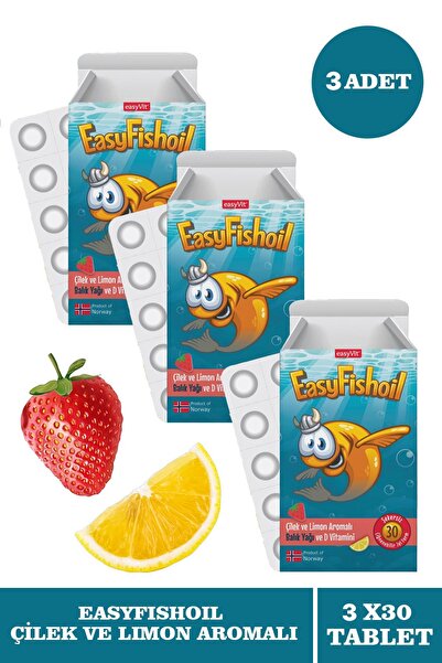 Genel Markalar EasyFishoil Çocuk Çilek ve Limon Aromalı 30 Çiğneme Tableti 3 Adet