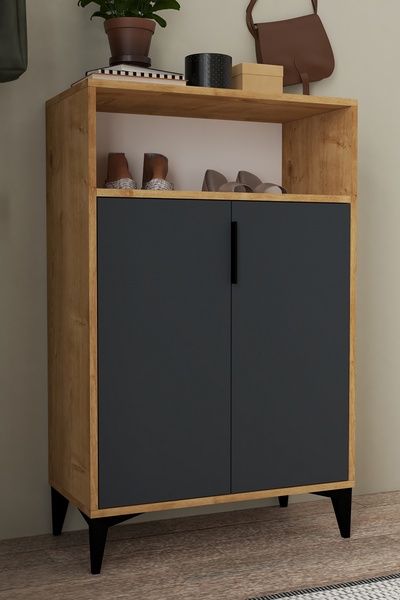 Evmo Home 1204 Ada Ayakkabılık 4 Raflı 2 Kapaklı Çok Amaçlı Dolap Antrasit Safir