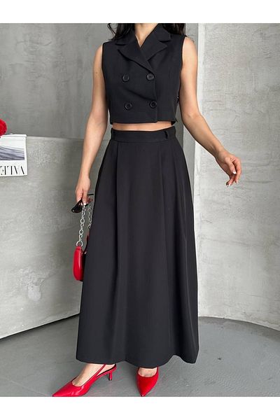 Ekim Store Buttoned Double Breasted Collar Double Blazer Vest and Skirt Suit