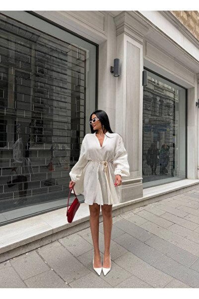 LB Laluna Butik Kadın Belden Bağlamalı Pileli Elbise