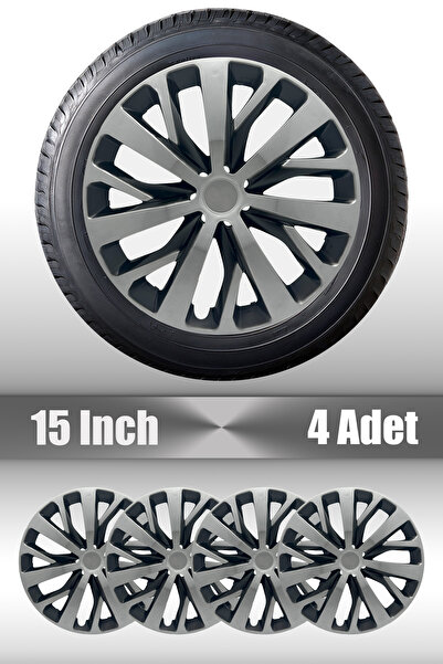 FRWY Opel Corsa Astra Vectra 15" inç Uyumlu 4 Adet 1 Takım Gri Siyah Jant Kapağı