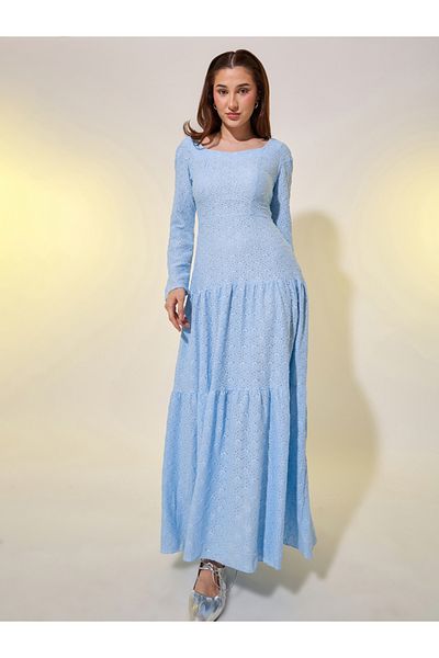 Styli Texture Long Sleeves Square Neck Maxi Dress