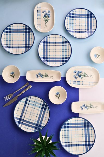 tabakevi Plate House Porcelain Silvia Breakfast & Catering Set for 6 People 14 Pieces Tvl14Kahprs1213