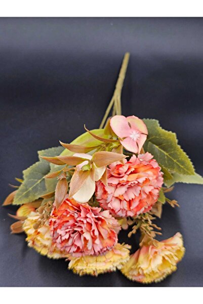 YASİMA YAPAY ESKİTME SARI TURUNCU KARANFİL SAKSI VAZO DEKOR CICEGI