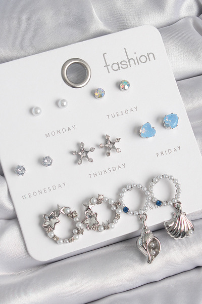 Leyaton LWLHMRS-IEG ieg ™   طقم أقراط نسائية من 7 أزواج من حجر الزركون الفضي ...