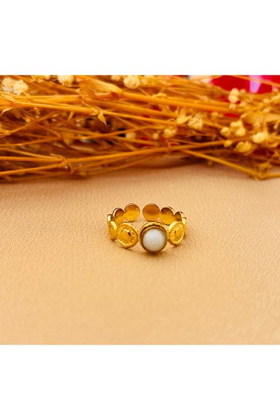 Markiz Takı White Stone Steel Adjustable Ring