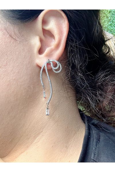 Gümüş sandık Stoned Bow Detailed Earrings