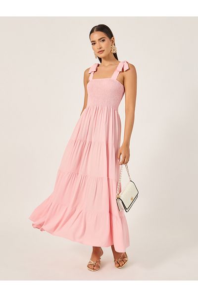 Styli Smocked Strappy Tiered Maxi Dress