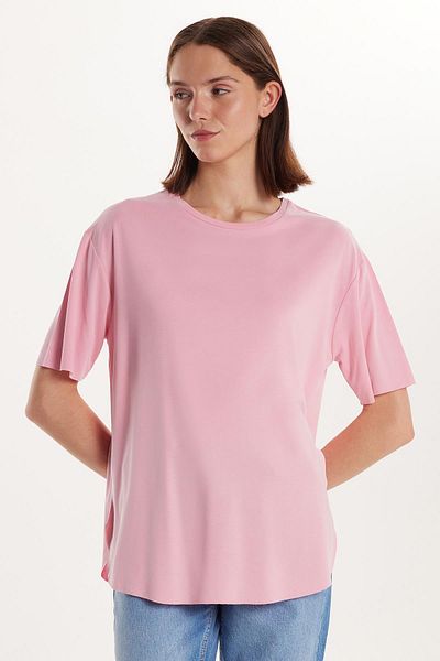 Tudors Tricou de bază roz pentru femei, din țesătură modală, cu croială relaxată