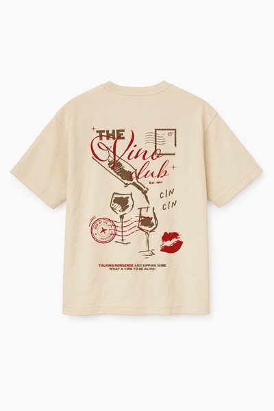 Altair Tr Beige Color Oversize the Vine Club Wine Glass Kiss Printed Unisex T...