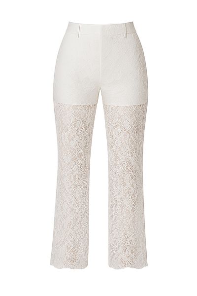 VAGGON Women's White Lace Embroidered Lined Palazzo Pants V00004-A