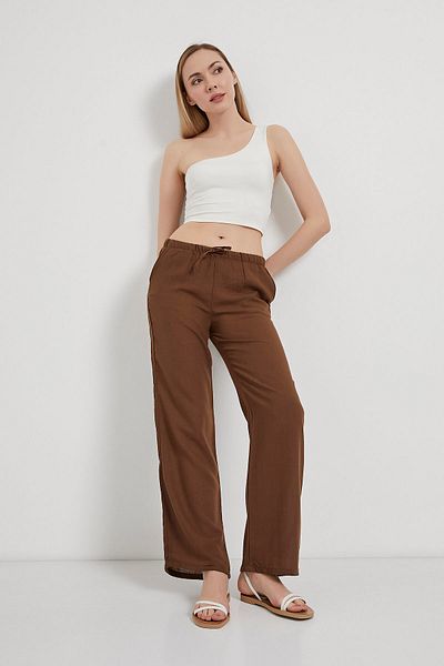 Arma Life Armalife 5449 Linen Look Loose Women's Trousers with Elastic Waist and Laces