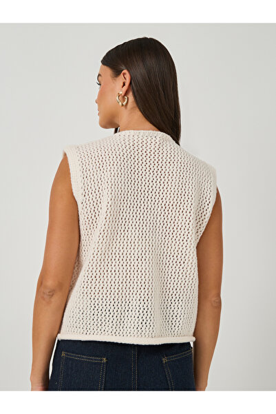 Styli Open Knit Sleeveless Button Front Top