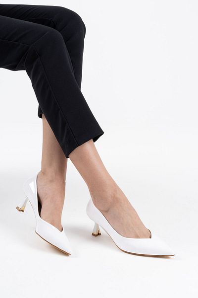 MASSOLE Piele albă pentru femei, 5 cm, toc stiletto cu design special, model V, elegant, confortabil, de zi cu zi, Massole, sezon nou