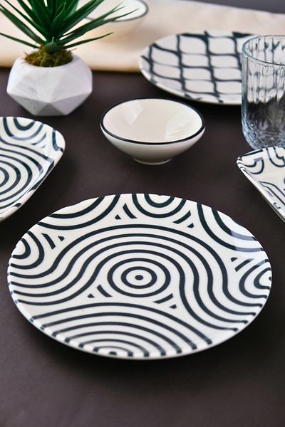tabakevi Plate House Porcelain Black Breakfast and Catering Set for 6 People 14 Pieces Tvl14Kahprs1152