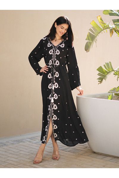 Sanskrutihomes By Styli Floral Print V Neck A-Line Midi Dress with Tie Waist