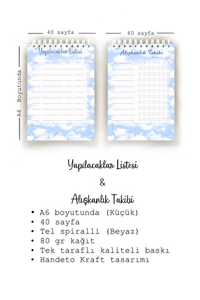 Handeto Kraft Set de planificator turcesc cu tematică nor, din 3 piese, planificator săptămânal, urmărirea obiceiurilor, lista de activități, planificator