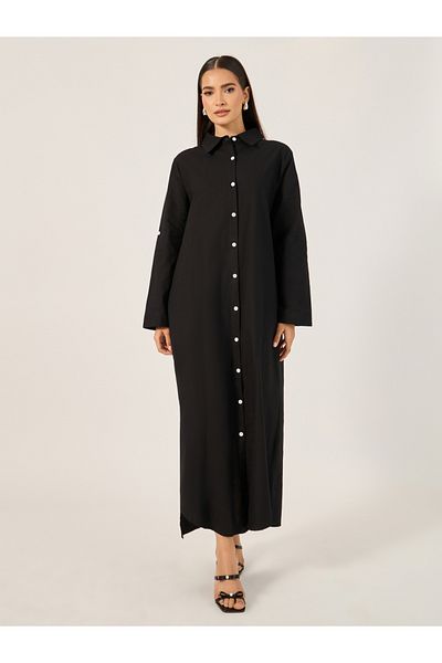 Styli Solid Button-Down Shirt Maxi Dress