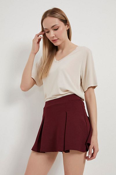 Arma Life Fusta mini pantaloni scurți burgundy plisată de vară elastică pentru femei