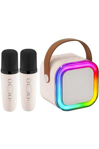 Generic K12 Colorful Bluetooth Speaker with 2 Karaoke Microphones for Home Portable Mini Wireless Speaker with Mic for Parties