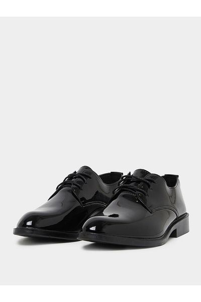 Styli Solid Almond Toe Lace Up Derby Shoes