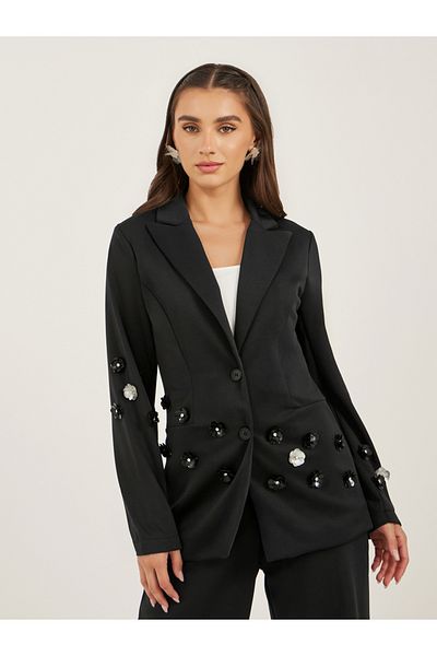 Styli Women Black Button Regular Fit Blazer