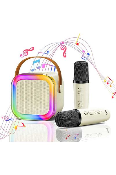 Generic K12 Colorful Bluetooth Speaker with 2 Karaoke Microphones for Home Portable Mini Wireless Speaker with Mic for Parties