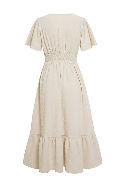 Take Two By Styli Plain Beige Raffle Sleeves Midi Dress