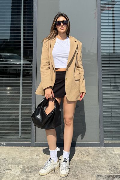 VAGGON Women's Mix Lined Blazer Jacketshorts Skirt Bag and Crop Blouse Set Feel the Vibe V00005 V00005