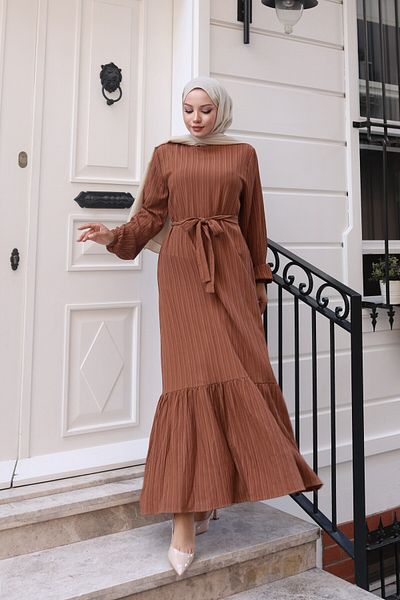 MSK Fashion Καφέ Φόρεμα Lara ζωσμένο