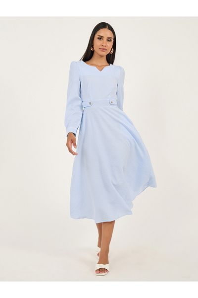 Styli Blue Striped A-Line Midi Dress