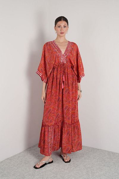 NAVAJO Indian Silk Dress Red Standard Size