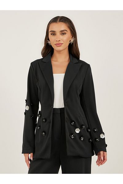 Styli Women Black Button Regular Fit Blazer