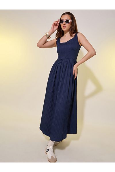 Styli Textured Sleeveless A-Line Midi Dress