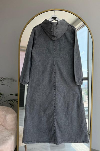 Kirazca Butik Women's Hooded Denim Buttoned Pocket Denim Top Coat
