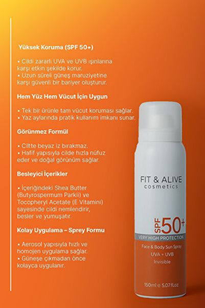 Fit & Alive Fitalive Spf 50 Yüz Ve Vücut Güneş Koruyucu Sprey