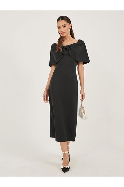 Styli Black Off-the-Shoulder Midi Sheath Dress
