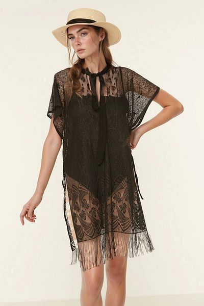bacc Black Polyester Fabric Mesh Women's Pareo Bcnsv-25Pareoy-0396