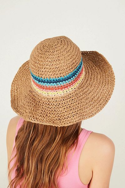 bacc Camel Hand Braided Color Striped Wide Straw Hat Bcnsv-2514620