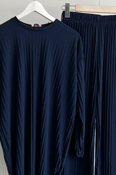 Bold Grup Women's Sandy Full Pleated Loose Tunic Pants Hijab Double Set