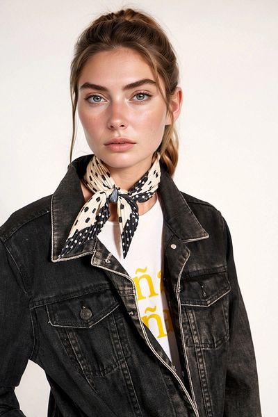 bacc Black Polka Dot Patterned Pleated Bandana Scarf Bcnsv-2513472-1
