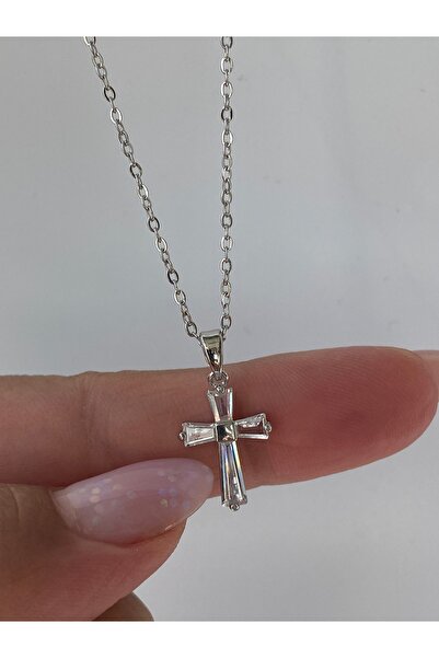 kurukafagift Kolye Kadın Çelik Taşlı Haç Model