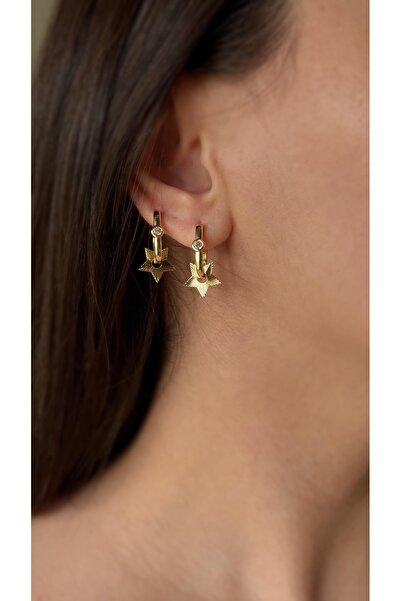 Soles 14 Ayar altın rengi tek taşlı sallantılı yıldız Çelik küpe